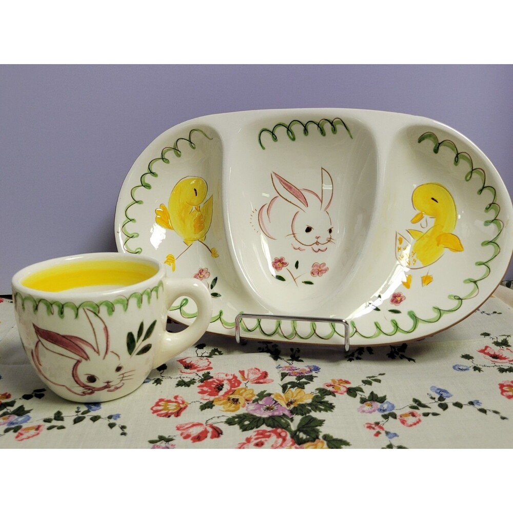 Vintage Stangl Barnyard Bunny Rabbit Chicks Kiddie ware Set Of 2